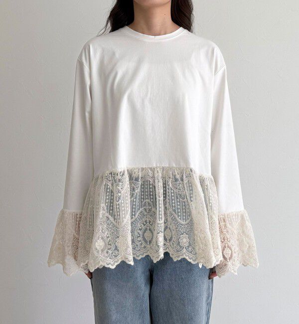 fredy emue「【4回目の追加販売！】レースドッキングロンTシャツ」|Tシャツ・カットソー|