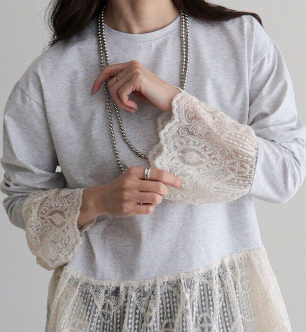 fredy emue「【4回目の追加販売！】レースドッキングロンTシャツ」|Tシャツ・カットソー|