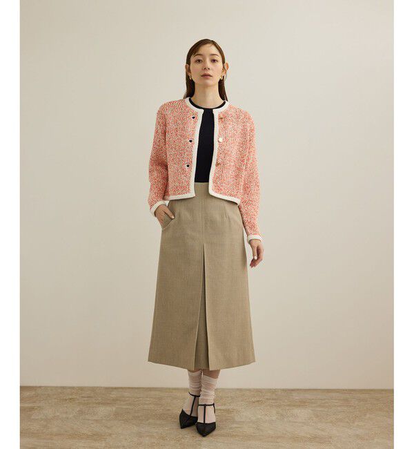 ROPE「スパンコールミックスノーカラーニットジャケット/洗える」|ノーカラージャケット|