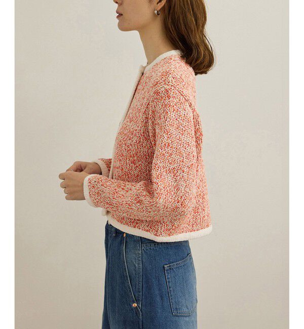 ROPE「スパンコールミックスノーカラーニットジャケット/洗える」|ノーカラージャケット|