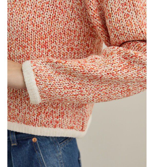 ROPE「スパンコールミックスノーカラーニットジャケット/洗える」|ノーカラージャケット|