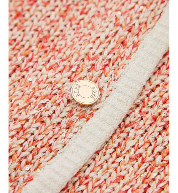 ROPE「スパンコールミックスノーカラーニットジャケット/洗える」|ノーカラージャケット|