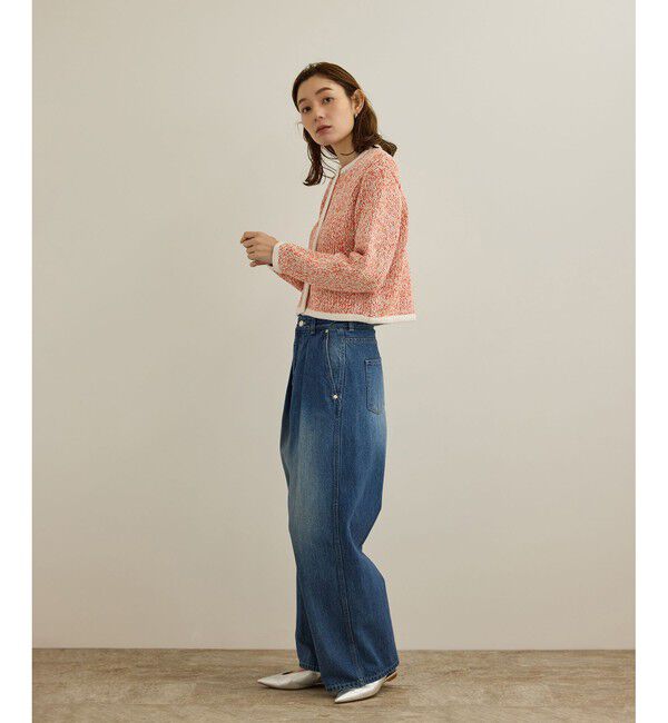 ROPE「スパンコールミックスノーカラーニットジャケット/洗える」|ノーカラージャケット|