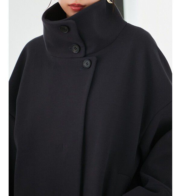 VIS「【静電気防止】ステン&スタンドカラージャージメルトンミドル丈コート」|ステンカラーコート|