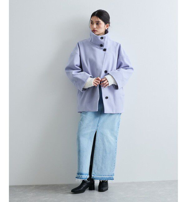 VIS「【静電気防止】ステン&スタンドカラージャージメルトンミドル丈コート」|ステンカラーコート|