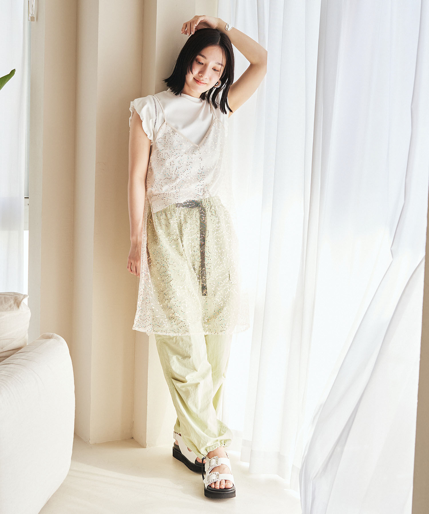 VIS「【前後2WAY】スパンコールキャミワンピース」|ワンピース|