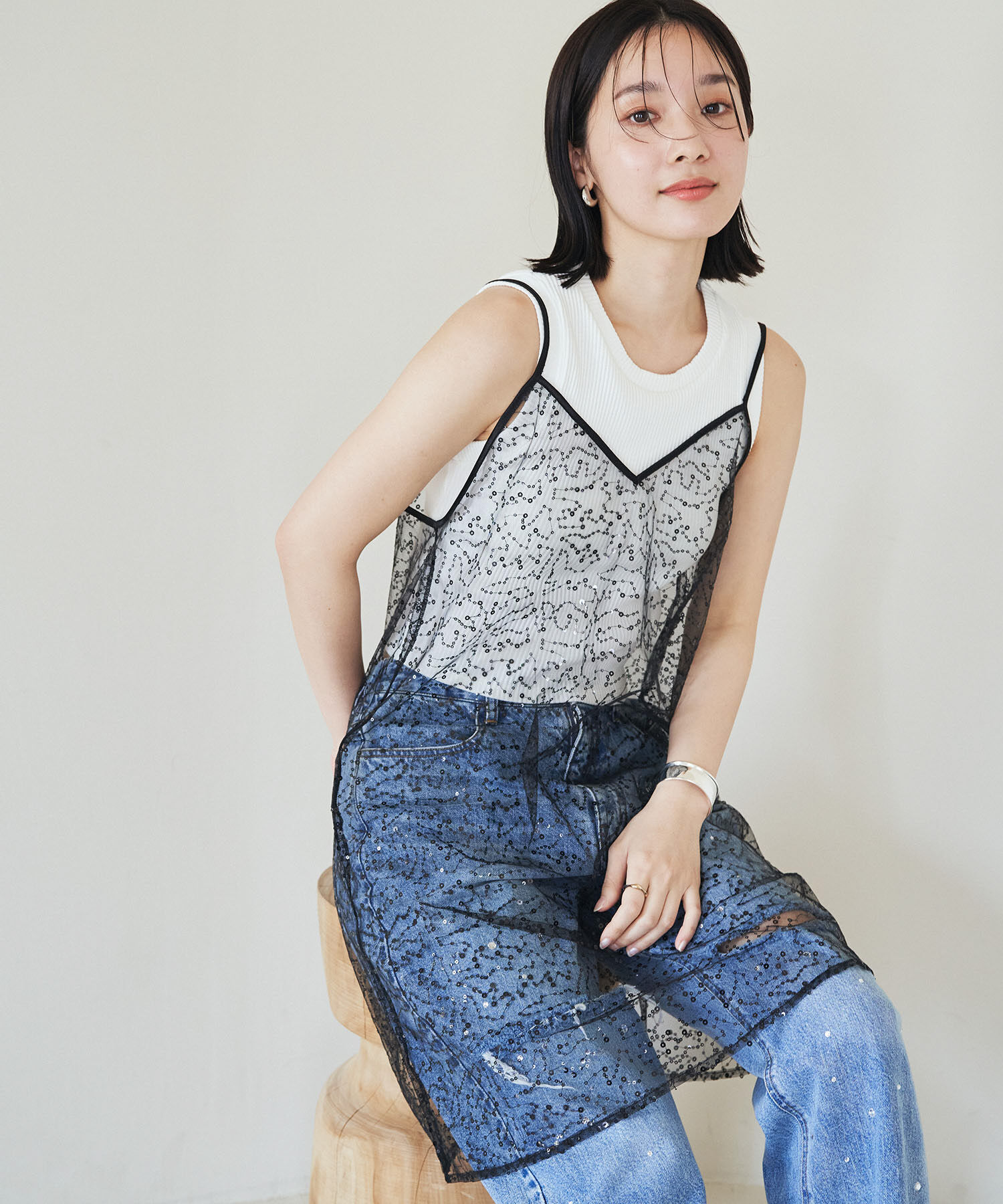 VIS「【前後2WAY】スパンコールキャミワンピース」|ワンピース|