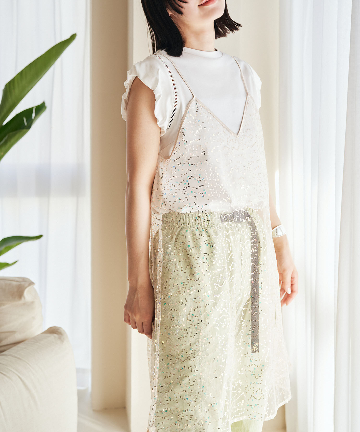 VIS「【前後2WAY】スパンコールキャミワンピース」|ワンピース|ベージュ系(28)