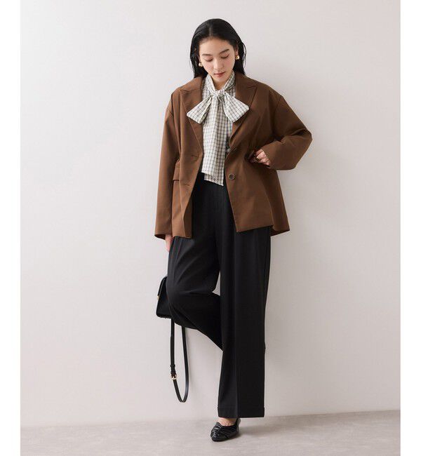 VIS「チェック＆デニムアソートボウタイリボン付きスタンドカラーシャツ」|シャツ・ブラウス|