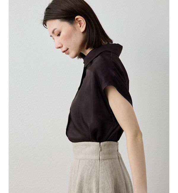 Drawing Numbers「【Drawing Numbers】キュプラノースリーブスリットブラウス」|シャツ・ブラウス|