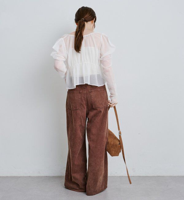  「【3サイズ】デニムタックワイドパンツ」|デニム|