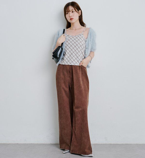  「【3サイズ】デニムタックワイドパンツ」|デニム|