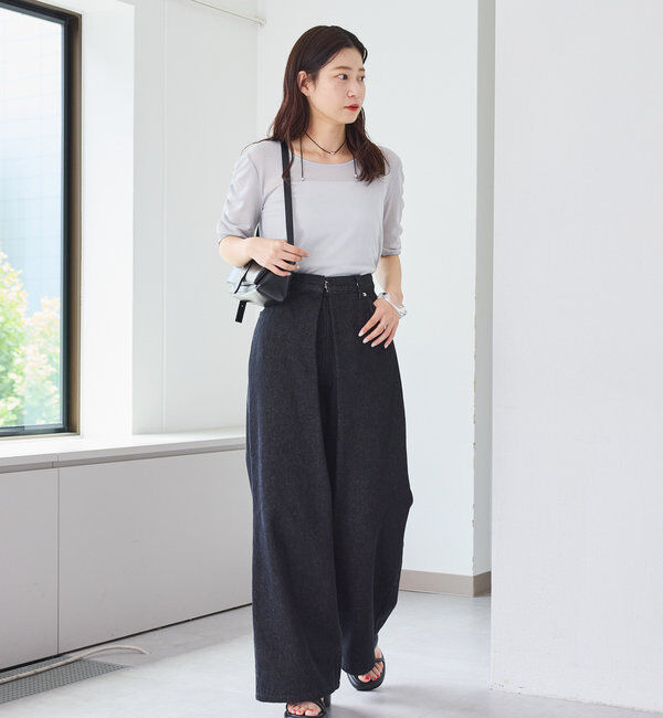  「【3サイズ】デニムタックワイドパンツ」|デニム|