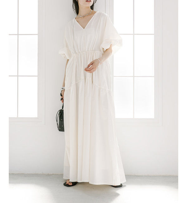  「【3サイズ展開】ドロストギャザーワンピース」|ワンピース|オフホワイト