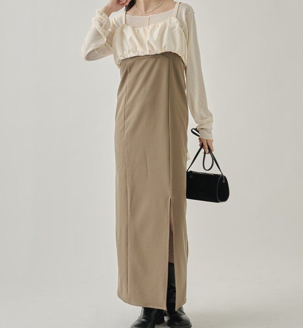  「ギャザービスチェSETワンピース」|ワンピース|