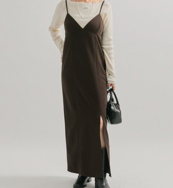 「ギャザービスチェSETワンピース」|ワンピース|ブラウン