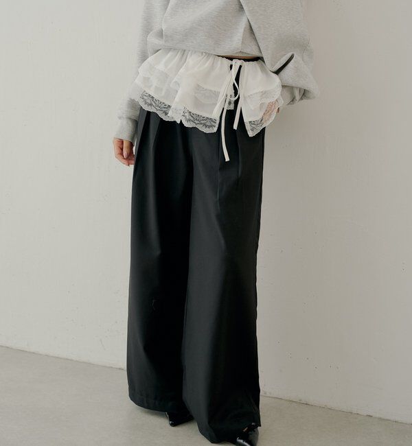  「【SALON by Chico】取り外しフリルルーズラインストーンスラックス」|チノ|