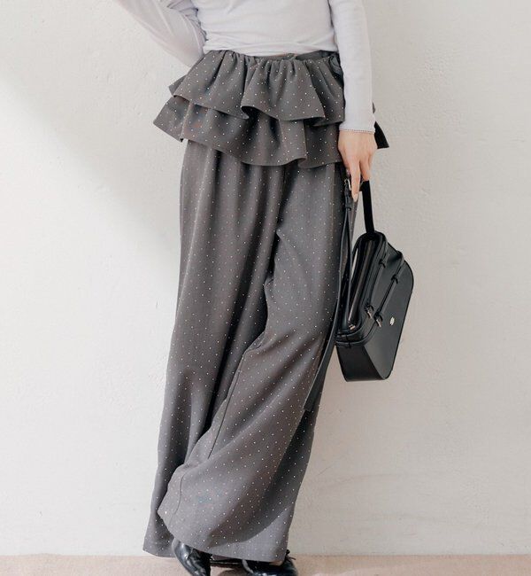  「【SALON by Chico】取り外しフリルルーズラインストーンスラックス」|チノ|