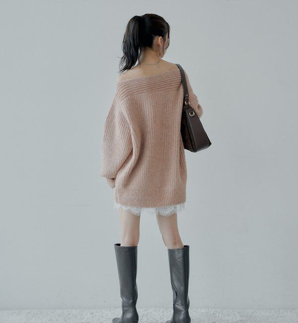  「ワンショルレースニットミニワンピース」|ワンピース|