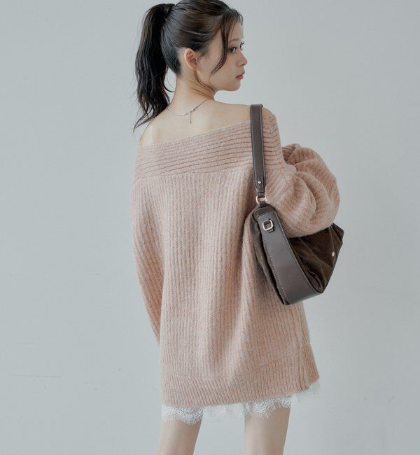  「ワンショルレースニットミニワンピース」|ワンピース|