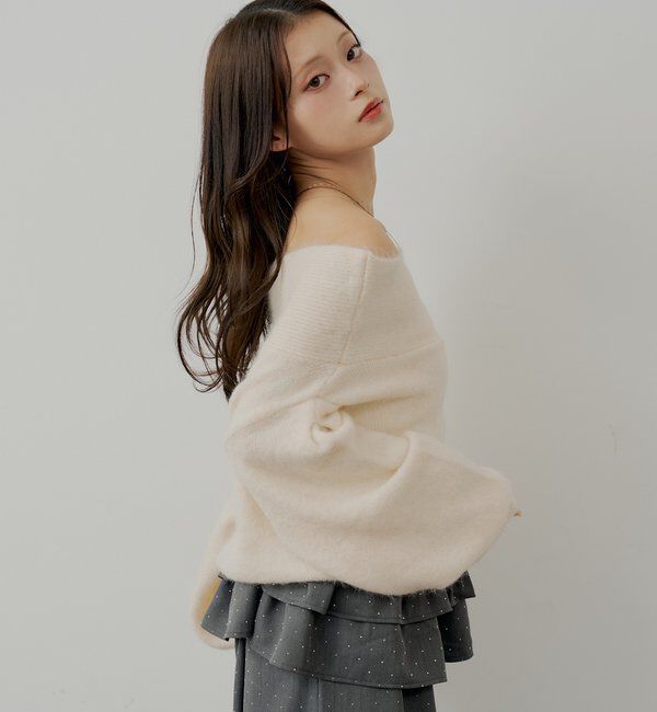  「【SALON by Chico】ウールシャギータックオフショルニット」|ニット・セーター|