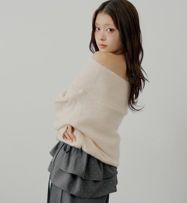  「【SALON by Chico】ウールシャギータックオフショルニット」|ニット・セーター|