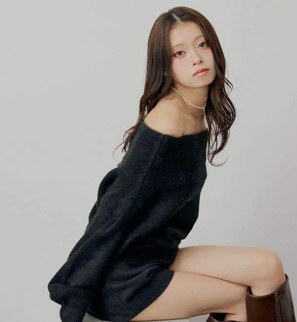  「【SALON by Chico】ウールシャギータックオフショルニット」|ニット・セーター|