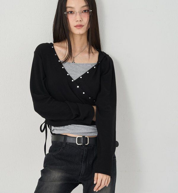  「スタッズリブカシュクールフーディ」|パーカー|