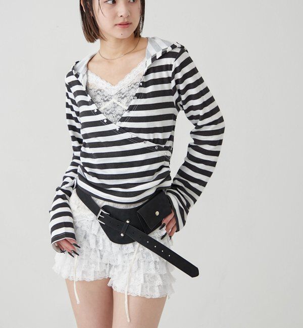  「スタッズリブカシュクールフーディ」|パーカー|