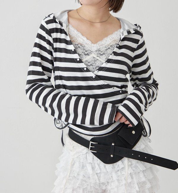  「スタッズリブカシュクールフーディ」|パーカー|