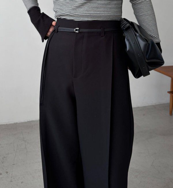  「【低身長サイズあり】カーブタックベルト付パンツ」|チノ|