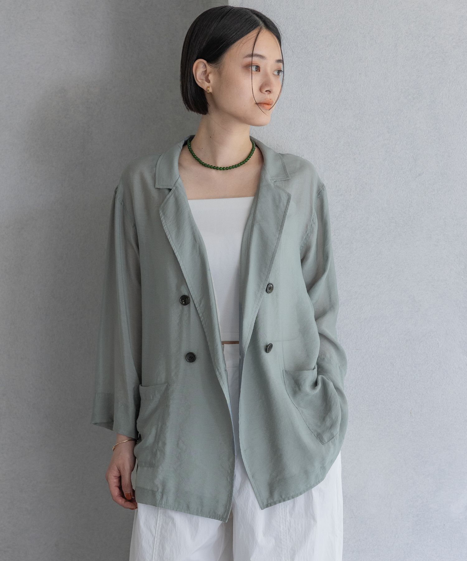 A part by 「レーヨンナイロンシアーシャツジャケット」|テーラードジャケット|ライトブルー