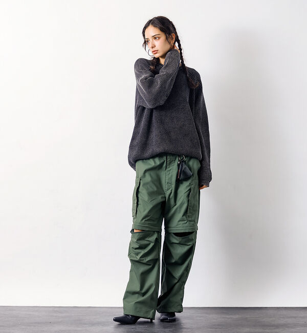 ABAHOUSE「【Revo.レボ】パウダーブリーチ加工ワッフルコットンニットクルー/ユニセックス」|ニット・セーター|