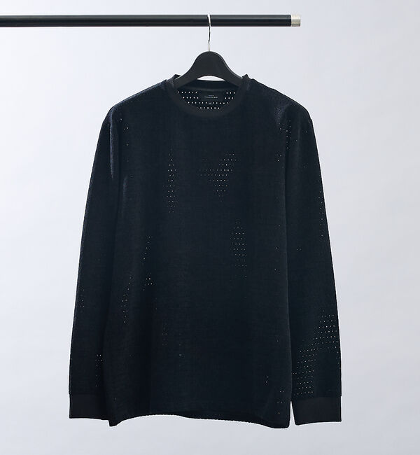 ABAHOUSE「アイレットベロア　クルーネック長袖Tシャツ」|Tシャツ・カットソー|ブラック