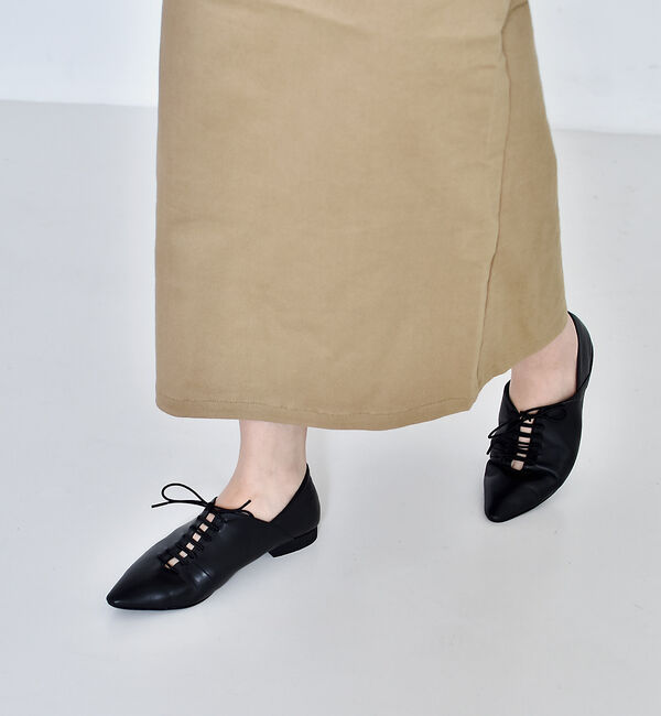 AU BANNISTER「ポインテッドトゥレースアップバブーシュ」|その他|ブラック