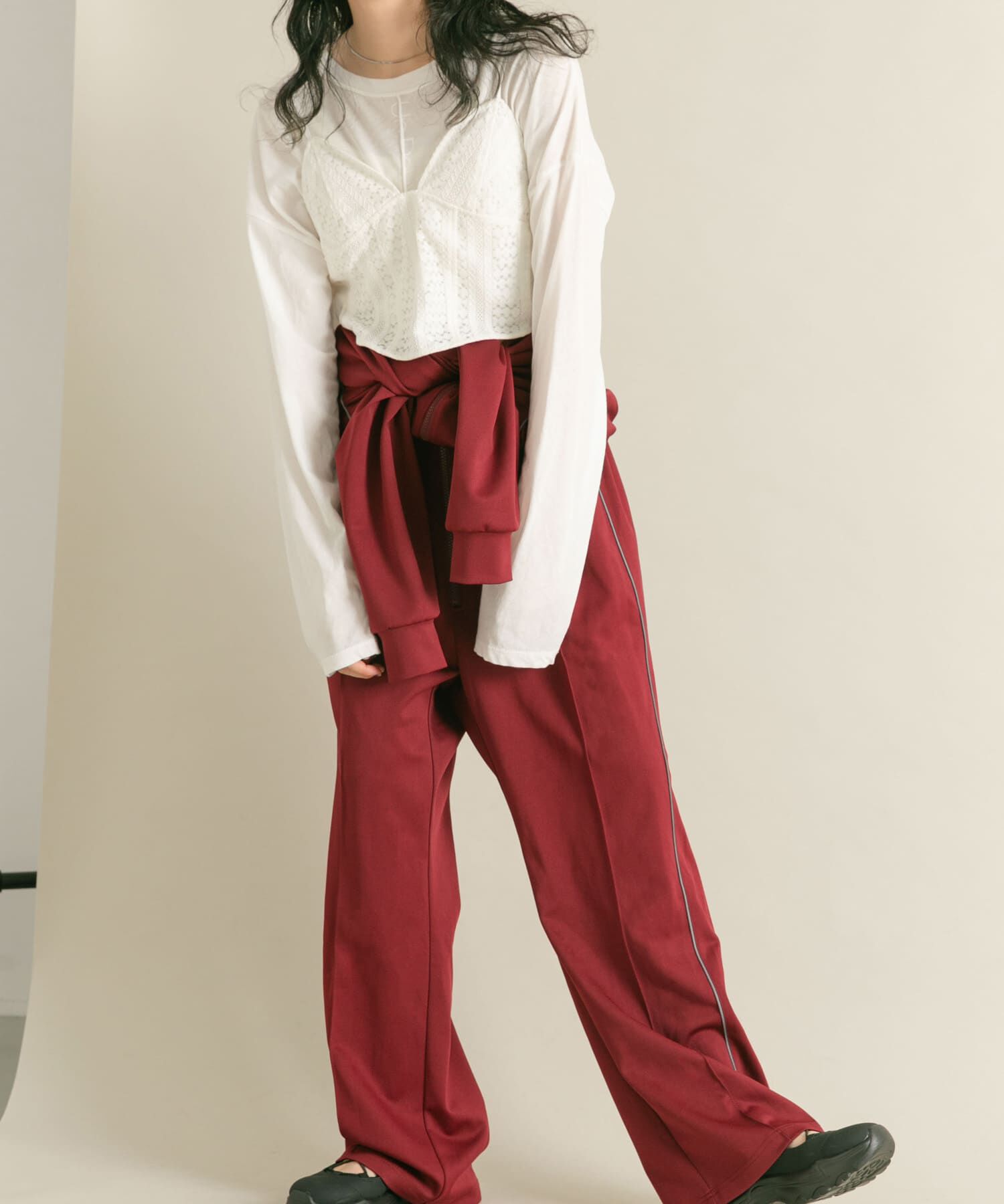  「トラックジャンプスーツ」|スカート|ボルドー