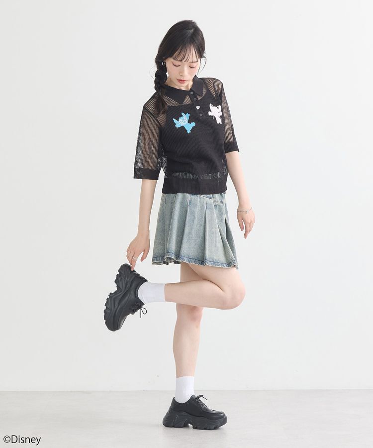 earth music&ecology「スティッチ/刺繍ハートボタンニットポロシャツ」|ニット・セーター|