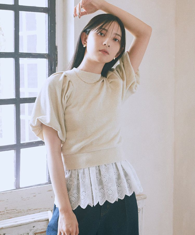 earth music&ecology「ラメモールパフスリニットプルオーバー」|ニット・セーター|