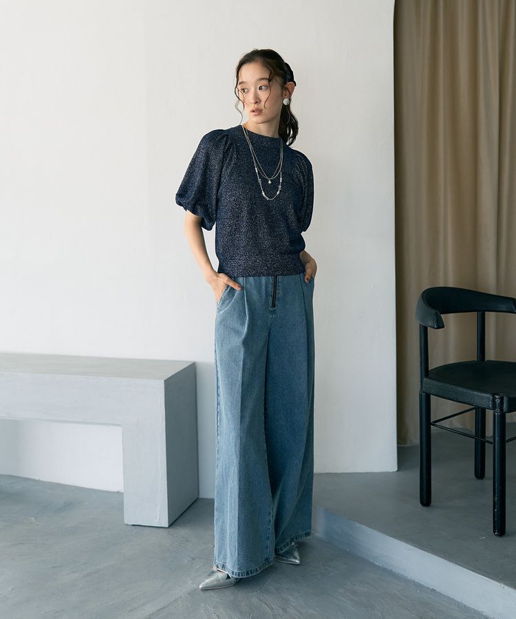 earth music&ecology「ラメモールパフスリニットプルオーバー」|ニット・セーター|