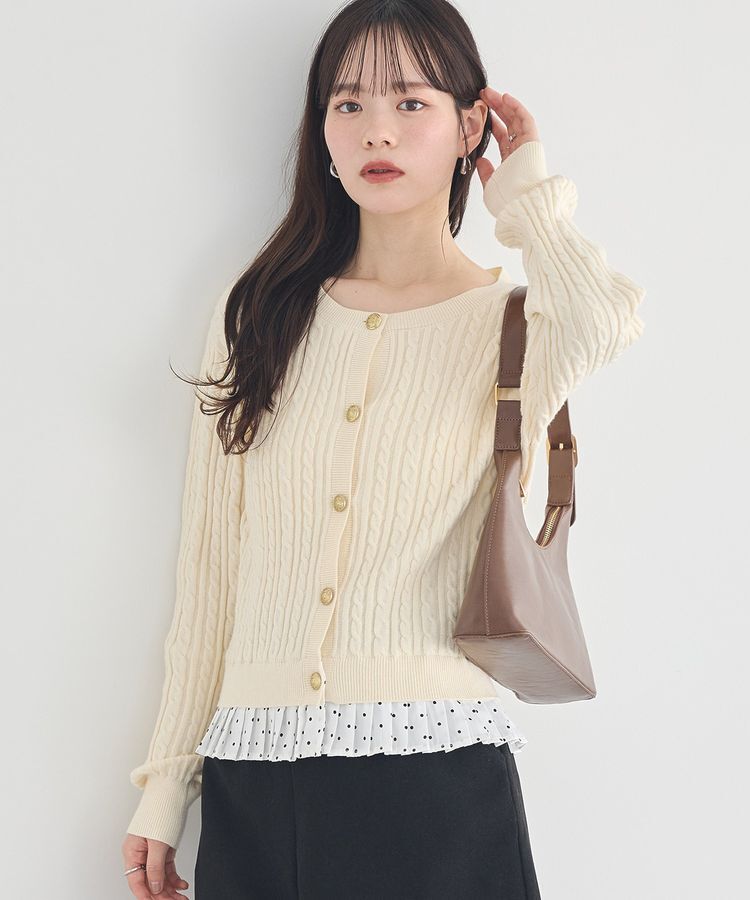 earth music&ecology「プリーツレイヤーケーブルニットカーディガン」|カーディガン|Ivory