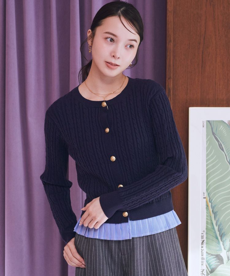 earth music&ecology「プリーツレイヤーケーブルニットカーディガン」|カーディガン|