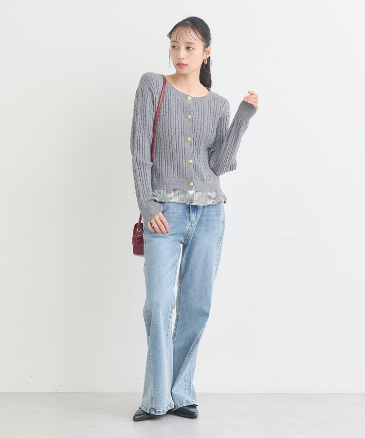 earth music&ecology「プリーツレイヤーケーブルニットカーディガン」|カーディガン|