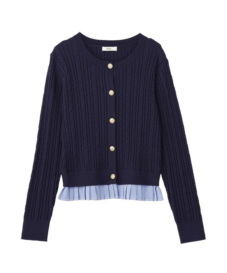 earth music&ecology「プリーツレイヤーケーブルニットカーディガン」|カーディガン|
