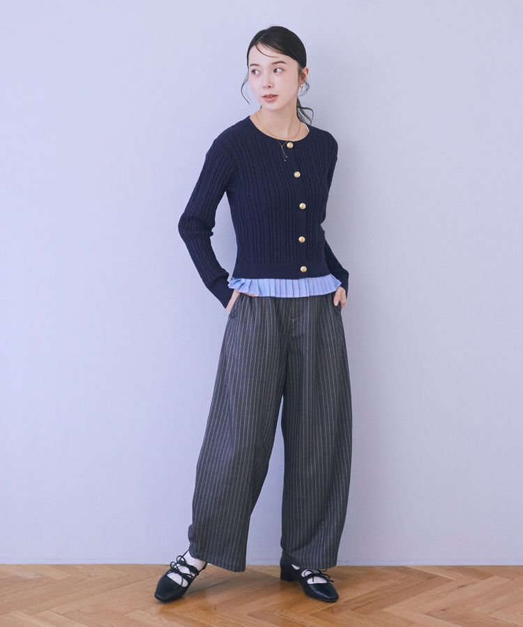 earth music&ecology「プリーツレイヤーケーブルニットカーディガン」|カーディガン|