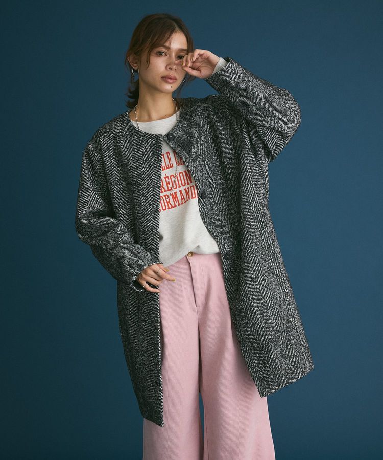 Green Parks「裏起毛配色ステッチロゴチュニック」|スウェット・ジャージ|