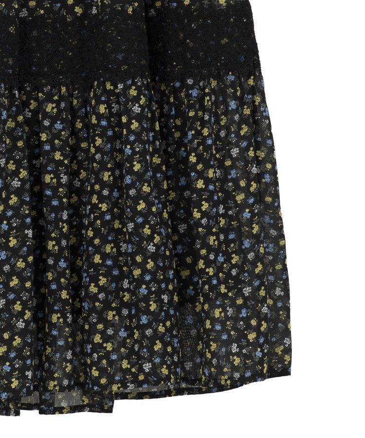 Green Parks「レースドッキング花柄ティアードスカート」|フレア|