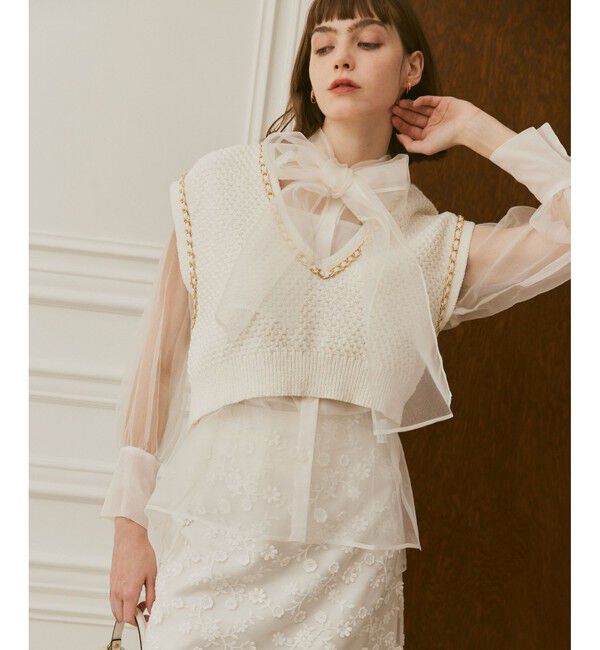 LOULOU WILLOUGHBY「《ドラマ着用》【LOULOU WILLOUGHBY】シルキーリボンブラウス」|シャツ・ブラウス|オフホワイト