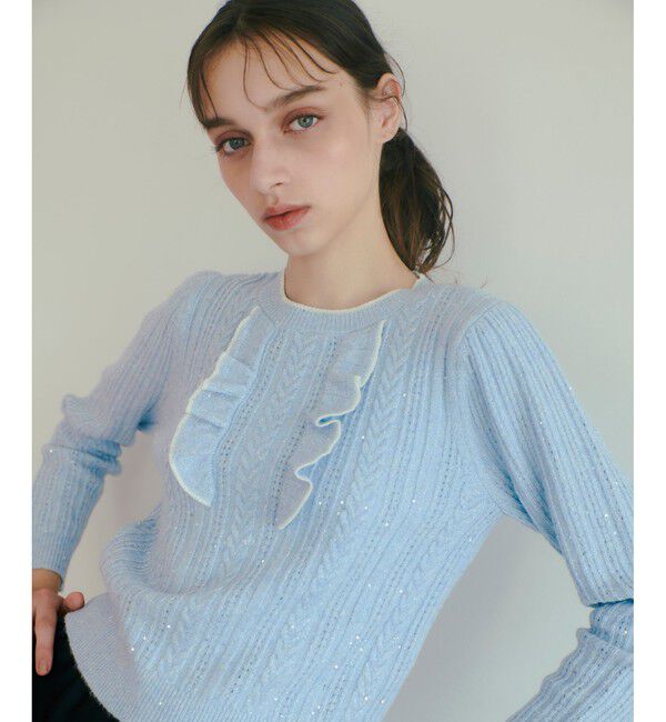 LOULOU WILLOUGHBY「【LOULOU WILLOUGHBY】フロントフリルラメプルオーバー」|ニット・セーター|ブルー