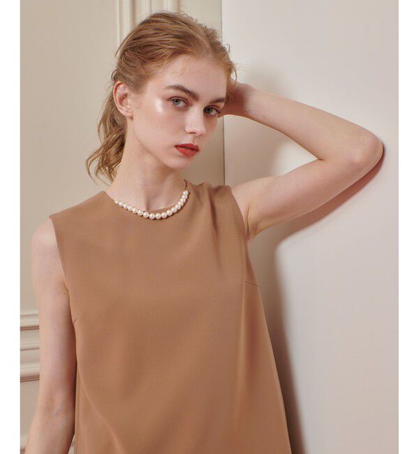 LOULOU WILLOUGHBY「【LOULOU WILLOUGHBY】パールネックレス付きフリルブラウス」|シャツ・ブラウス|キャメル