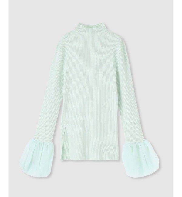 allureville「タフタバルーンスリーブコンビプルオーバー」|ニット・セーター|ミントグリーン